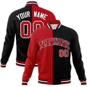 Custom Red Black-Red Varsity Full-Snap Letterman Two Tone Split Fashion Jacket