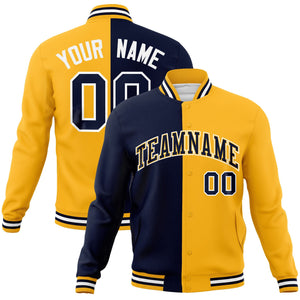 Custom Navy Yellow-Navy Varsity Full-Snap Letterman Two Tone Split Fashion Jacket