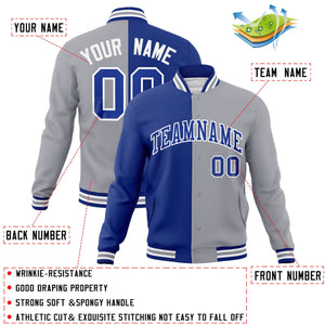 Custom Royal Gray-Royal Varsity Full-Snap Letterman Two Tone Split Fashion Jacket