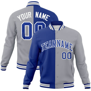 Custom Royal Gray-Royal Varsity Full-Snap Letterman Two Tone Split Fashion Jacket