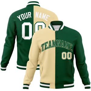 Custom Khaki Green-Green Varsity Full-Snap Letterman Two Tone Split Fashion Jacket