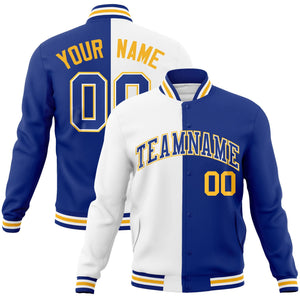 Custom White Royal-Royal Varsity Full-Snap Letterman Two Tone Split Fashion Jacket