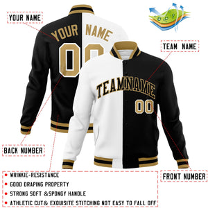 Veste de mode fendue bicolore personnalisée blanc noir-noir Varsity Full-Snap Letterman