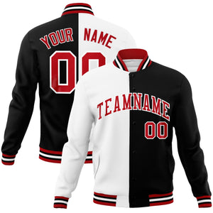 Custom White Black-Red Varsity Full-Snap Letterman Two Tone Split Fashion Jacket