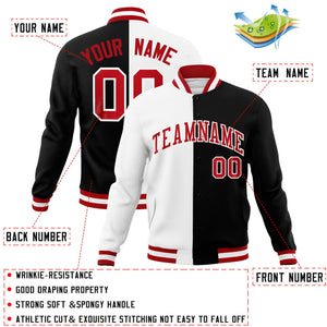 Custom White Black-Red Varsity Full-Snap Letterman Two Tone Split Fashion Jacket