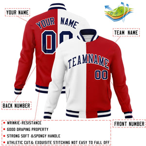 Custom White Red-Navy Varsity Full-Snap Letterman Two Tone Split Fashion Jacket