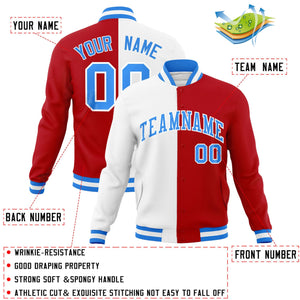 Veste de mode fendue bicolore personnalisée blanc rouge-bleu poudre Varsity Full-Snap Letterman