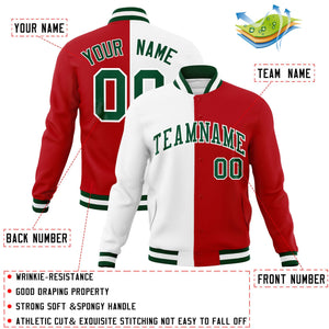 Veste de mode fendue bicolore personnalisée blanc rouge-vert Varsity Full-Snap Letterman