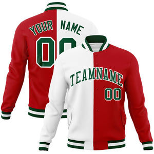 Custom White Red-Green Varsity Full-Snap Letterman Two Tone Split Fashion Jacket