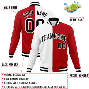 Custom White Red-Black Varsity Full-Snap Letterman Two Tone Split Fashion Jacket