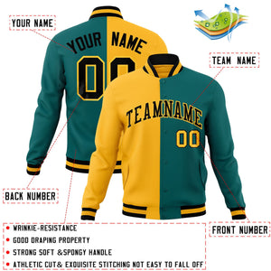 Custom Gold Aqua-Black Varsity Full-Snap Letterman Two Tone Split Fashion Jacket