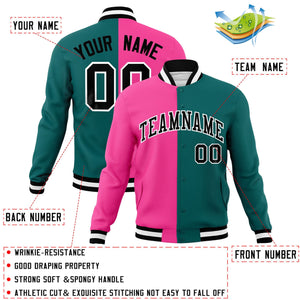 Veste de mode fendue bicolore rose Aqua-noir Varsity Full-Snap Letterman personnalisée