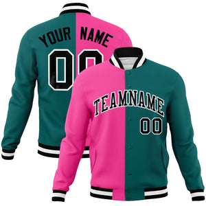 Custom Pink Aqua-Black Varsity Full-Snap Letterman Two Tone Split Fashion Jacket