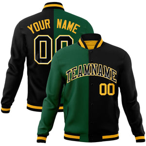 Custom Green Black-Black Varsity Full-Snap Letterman Two Tone Split Fashion Jacket