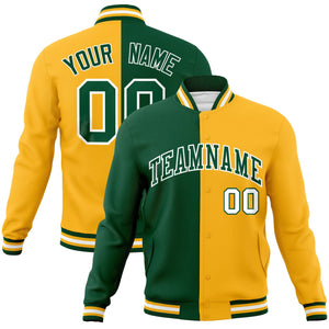 Custom Green Yellow-Green Varsity Full-Snap Letterman Two Tone Split Fashion Jacket