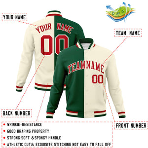 Custom Green Khaki-Red Varsity Full-Snap Letterman Two Tone Split Fashion Jacket