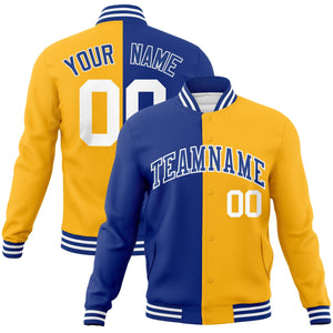 Custom Royal Yellow-Royal Varsity Full-Snap Letterman Two Tone Split Fashion Jacket