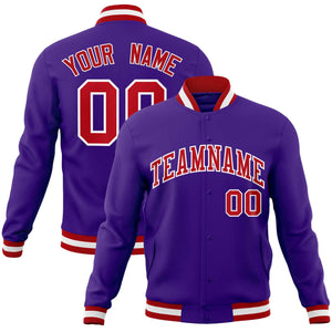 Custom Purple Red-White Classic Style Varsity Full-Snap Letterman Jacket