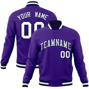 Custom Purple White-Navy Classic Style Varsity Full-Snap Letterman Jacket