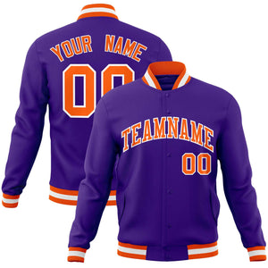 Custom Purple Orange-White Classic Style Varsity Full-Snap Letterman Jacket