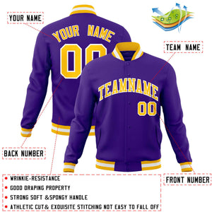 Custom Purple Gold-White Classic Style Varsity Full-Snap Letterman Jacket