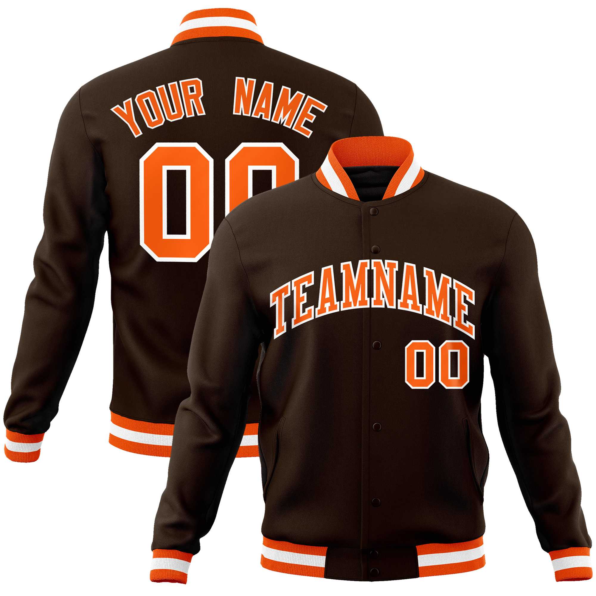 Custom Brown Orange-White Classic Style Varsity Full-Snap Letterman Jacket