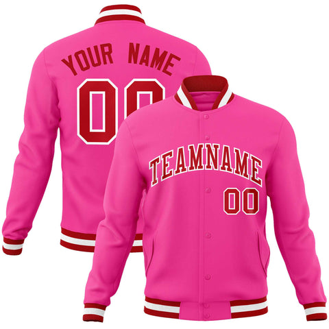 Custom Pink Red-White Classic Style Varsity Full-Snap Letterman Jacket