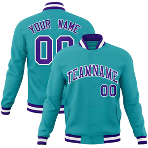 Custom Aqua Purple-White Classic Style Varsity Full-Snap Letterman Jacket