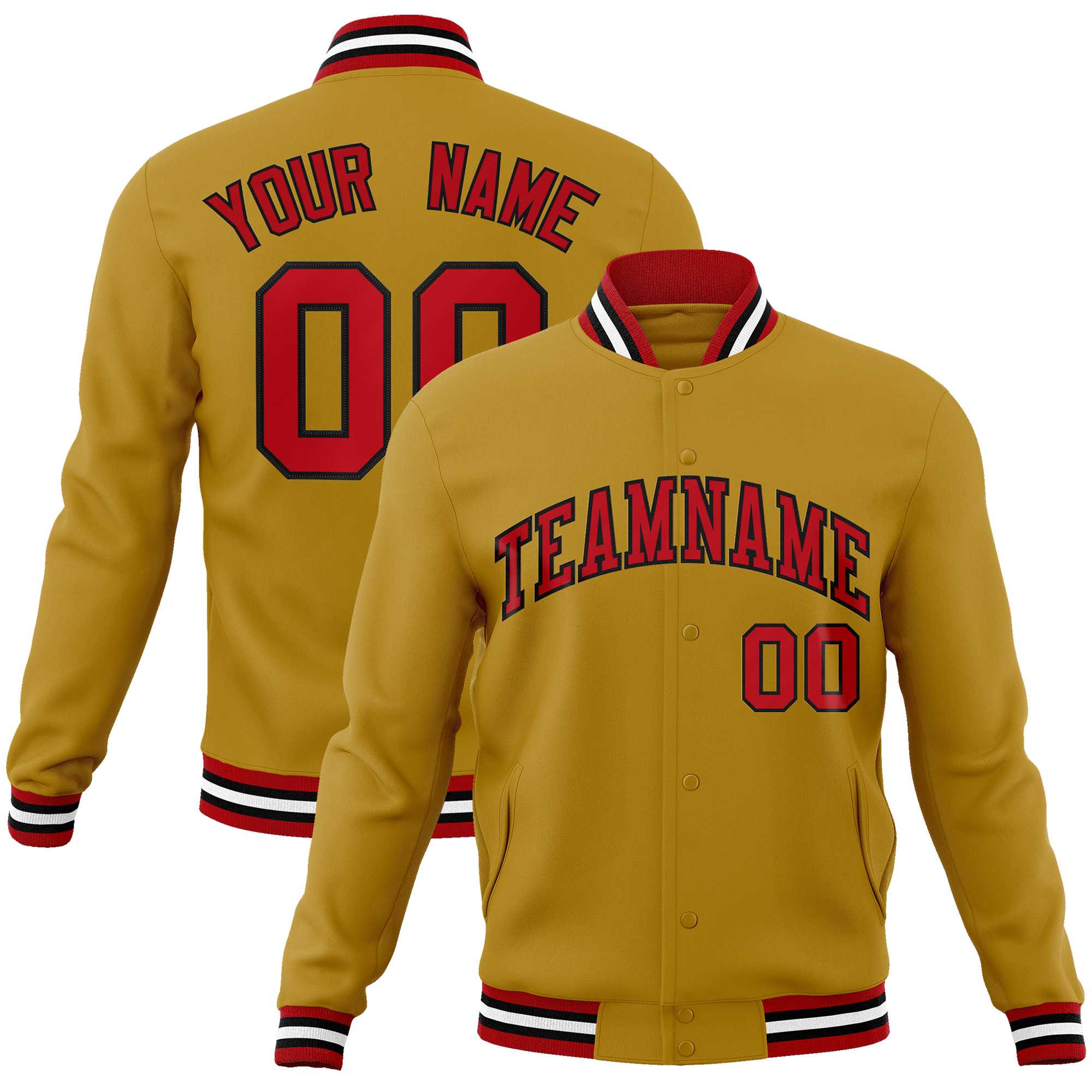 Custom Old Gold Red-Black Classic Style Varsity Full-Snap Letterman Jacket