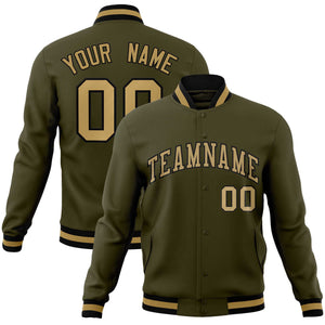 Custom Olive Old Gold-Black Classic Style Varsity Full-Snap Letterman Jacket