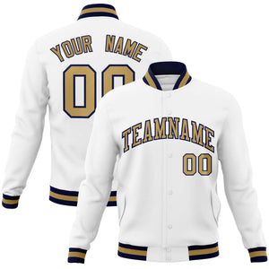 Custom White Old Gold-Navy Classic Style Varsity Full-Snap Letterman Jacket