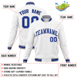 Custom White Royal-Gray Classic Style Varsity Full-Snap Letterman Jacket