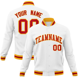 Custom White Red-Gold Classic Style Varsity Full-Snap Letterman Jacket