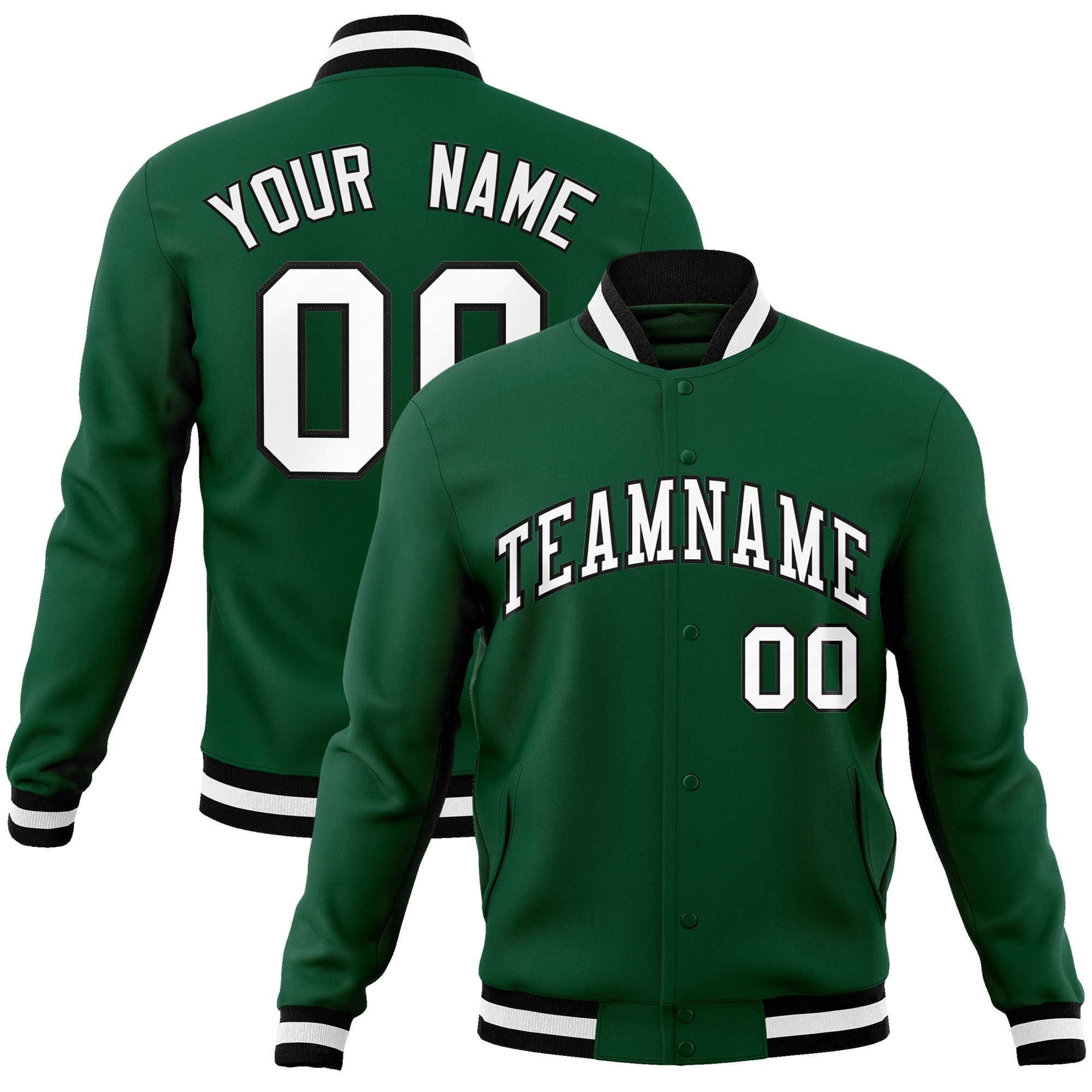 Custom Green White-Black Classic Style Varsity Full-Snap Letterman Jacket