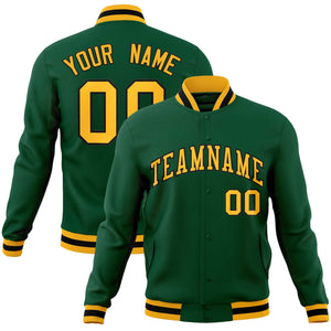 Custom Green Gold-Black Classic Style Varsity Full-Snap Letterman Jacket