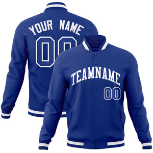 Custom Royal White Classic Style Varsity Full-Snap Letterman Jacket