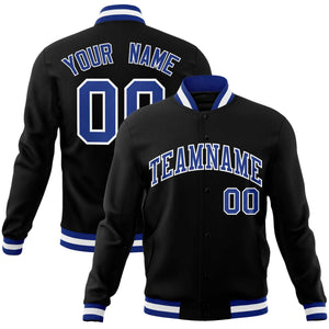 Custom Black Royal-White Classic Style Varsity Full-Snap Letterman Jacket