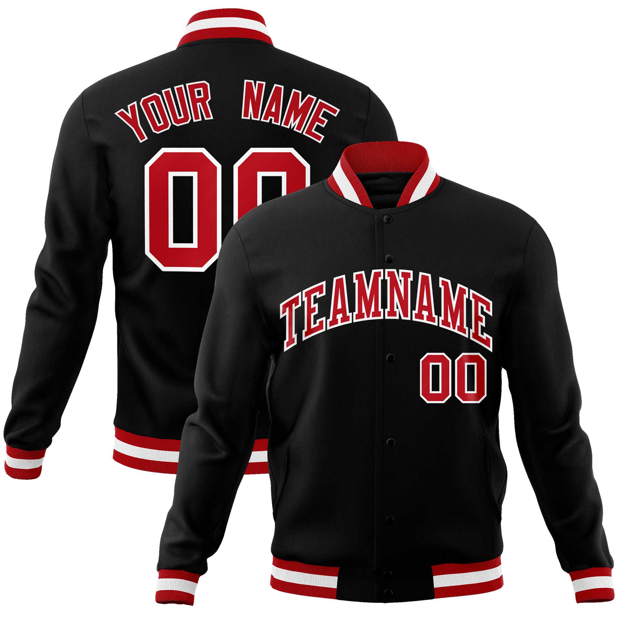 Custom Black Red-White Classic Style Varsity Full-Snap Letterman Jacket