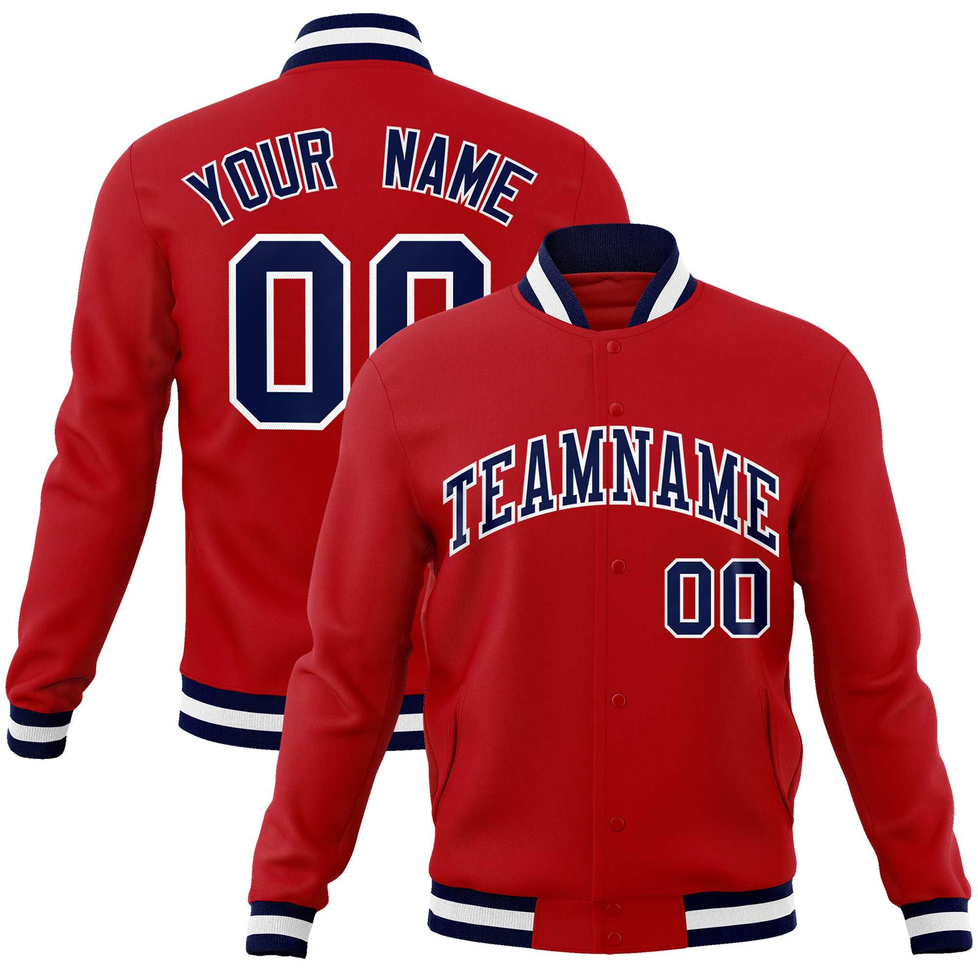 Custom Red Navy-White Classic Style Varsity Full-Snap Letterman Jacket