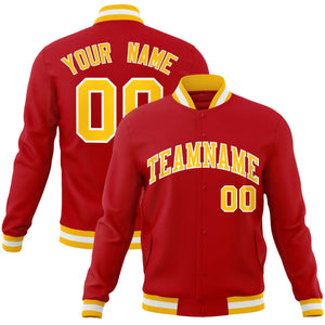 Custom Red Gold-White Classic Style Varsity Full-Snap Letterman Jacket