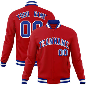 Custom Red Royal-White Classic Style Varsity Full-Snap Letterman Jacket