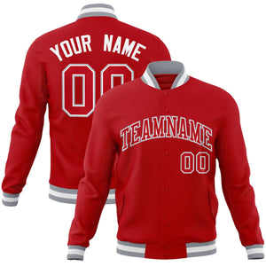 Custom Red Red-Gray Classic Style Varsity Full-Snap Letterman Jacket