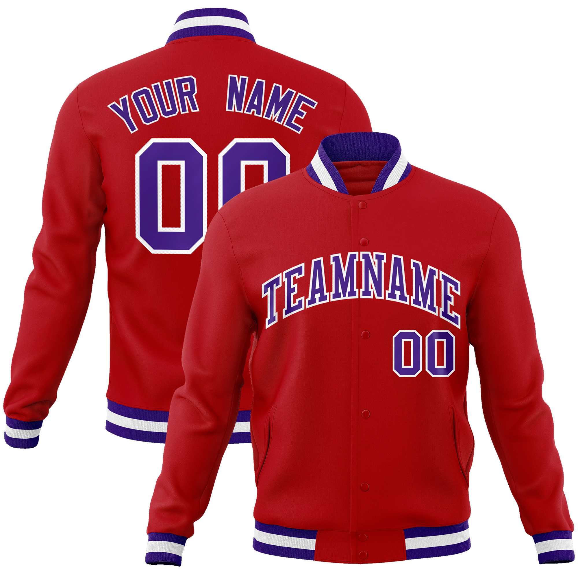 Custom Red Purple-White Classic Style Varsity Full-Snap Letterman Jacket