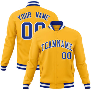 Custom Gold Royal-White Classic Style Varsity Full-Snap Letterman Jacket