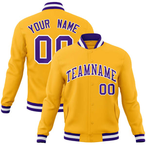 Custom Gold Purple-White Classic Style Varsity Full-Snap Letterman Jacket