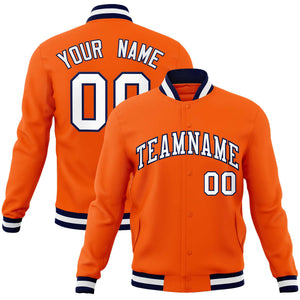 Custom Orange White-Navy Classic Style Varsity Full-Snap Letterman Jacket