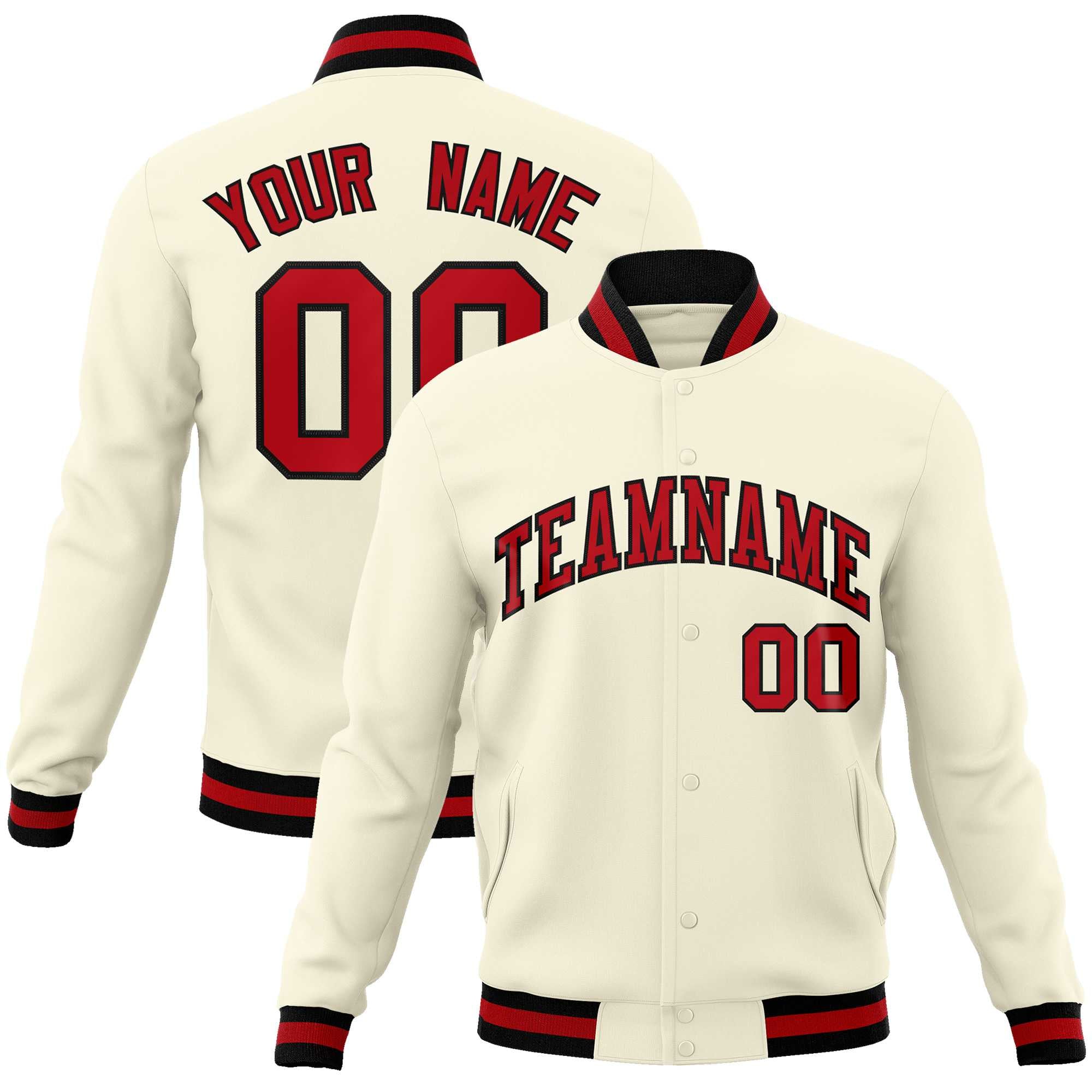 Custom Khaki Red-Black Classic Style Varsity Full-Snap Letterman Jacket