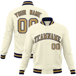 Custom Khaki Old Gold-Navy Classic Style Varsity Full-Snap Letterman Jacket