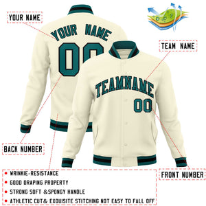 Custom Khaki Aqua-Black Classic Style Varsity Full-Snap Letterman Jacket