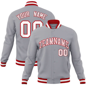 Custom Gray White-Red Classic Style Varsity Full-Snap Letterman Jacket